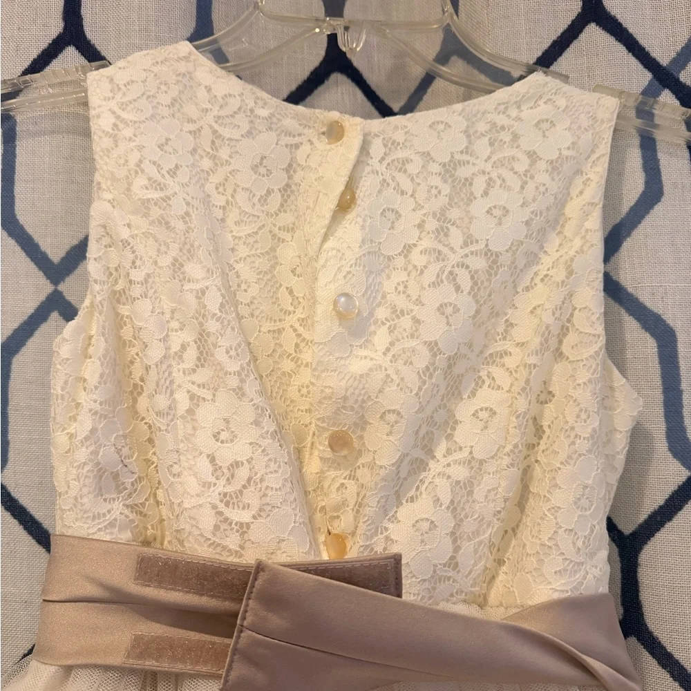 David's Bridal Cream and Tan Kids Dress - Picture 2 of 4